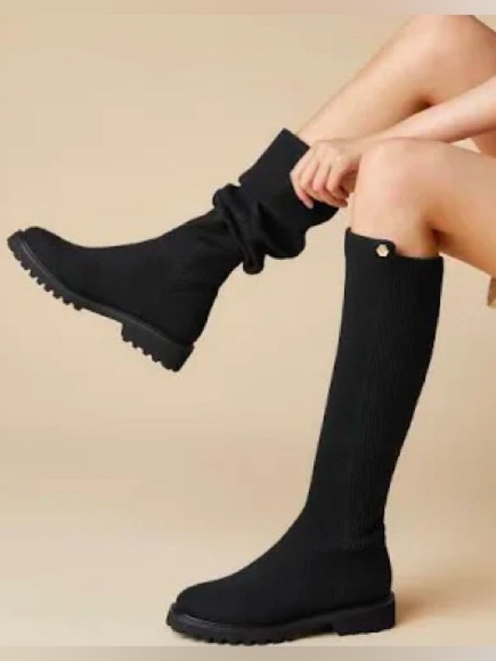 Vivaia Filipa Lug Boots Knee High Black Size 11